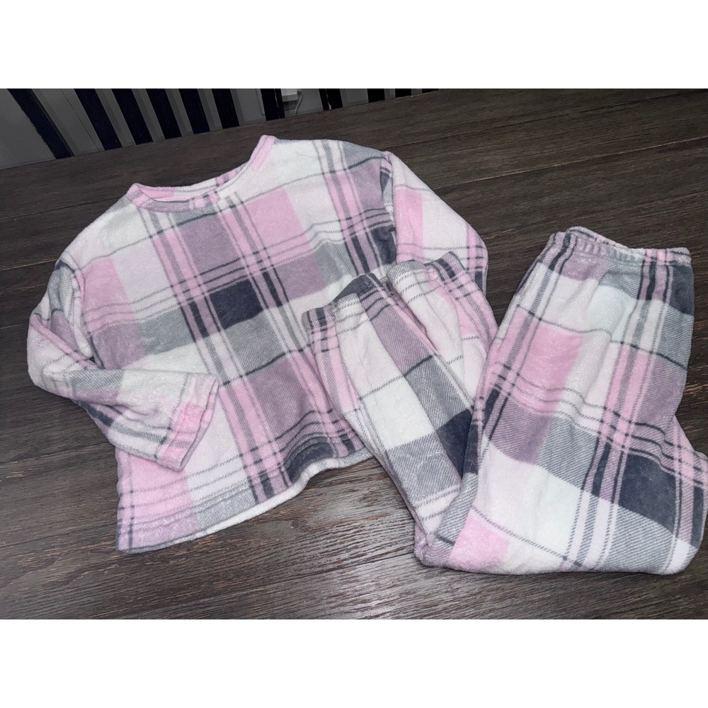 Joyspun Pink Plaid Fleece Pajama Set Long Sleeve Top Pants Women Size L 12-14